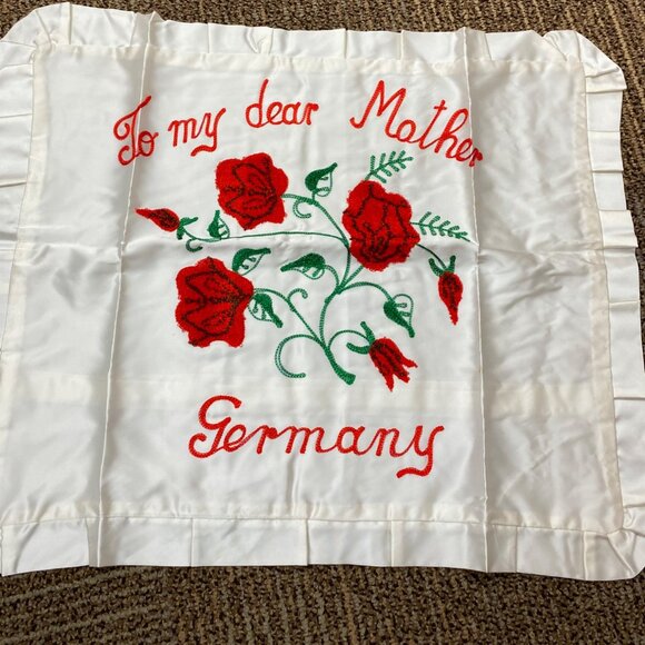 Embroidered Pillow Cover  With Roses "To My Dear Mother" Germany Design - Picture 1 of 11